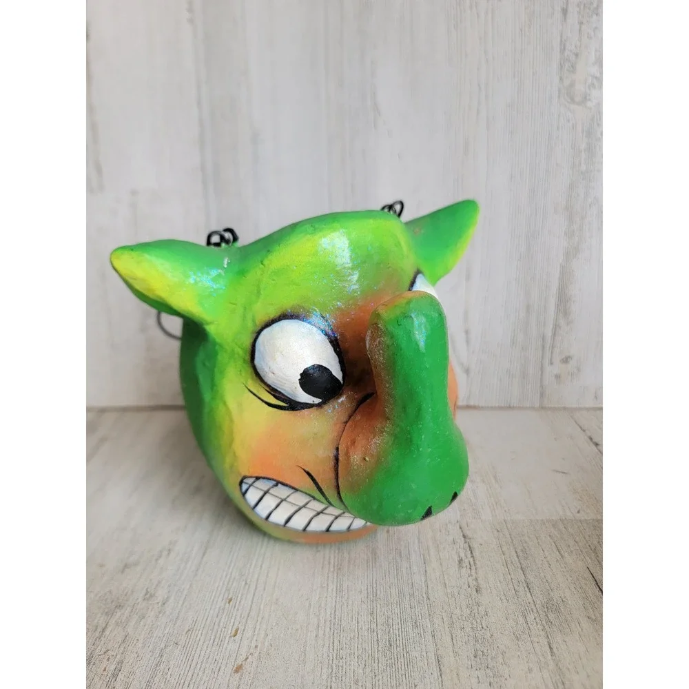 Vintage paper mache goblin gremlin candy bucket Halloween home unique